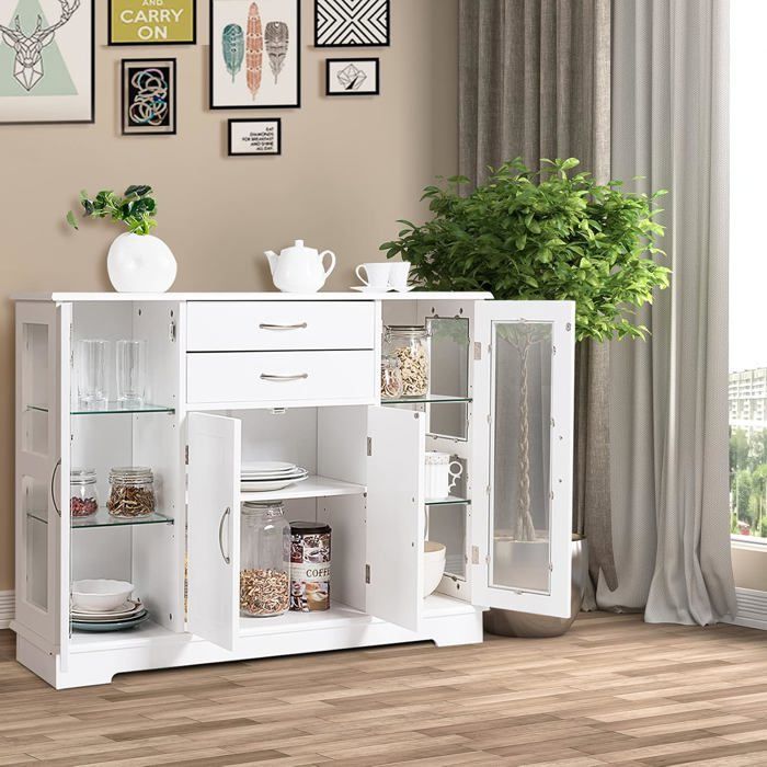 Aparador de cocina COSTWAY, mueble de almacenamiento de 107 x 30 x 82 cm, color blanco, para cocina y salón.