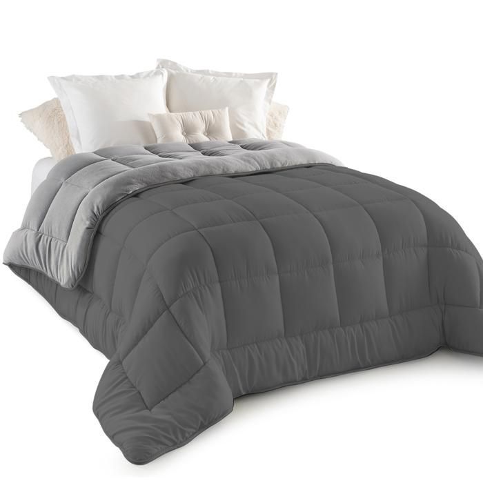 Edredón polar IDMARKET ZOE de 140x200 cm, reversible, gris claro y gris, 400 g