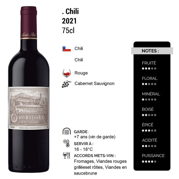Santa Rita Chile Casa Real Cabernet Sauvignon 2021 - Vinho Tinto Chileno (3x75cl)
