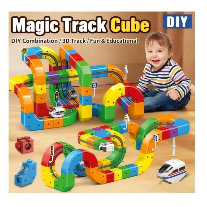 3-Piece Electric Train Set, Flexible Magnetic Racing Track, Gravity-Defying 3D Construction Tracks (51 Pieces)