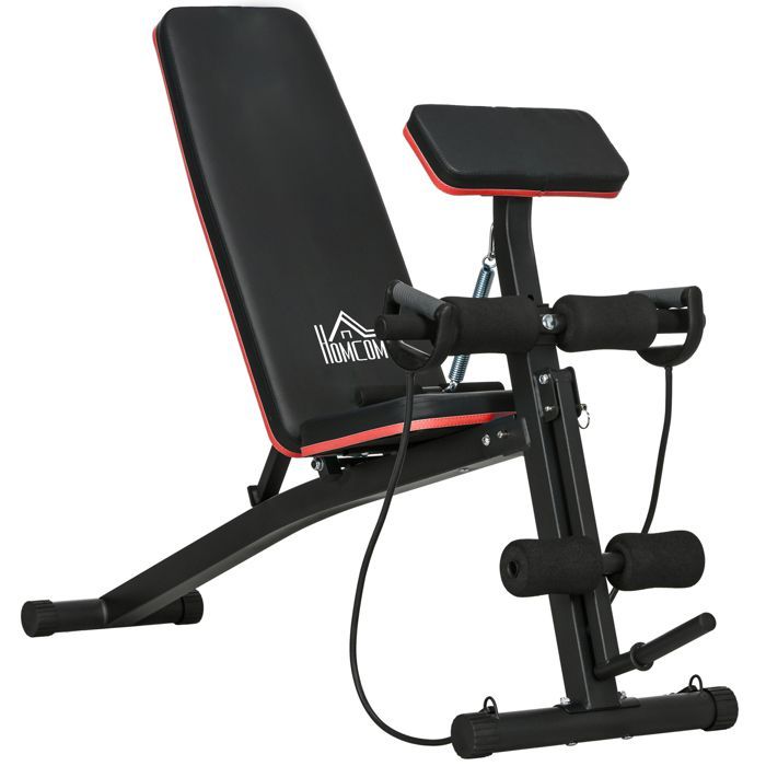 HOMCOM - Entrenador abdominal - Acero, ABS - 160x54x106cm - Negro, Rojo