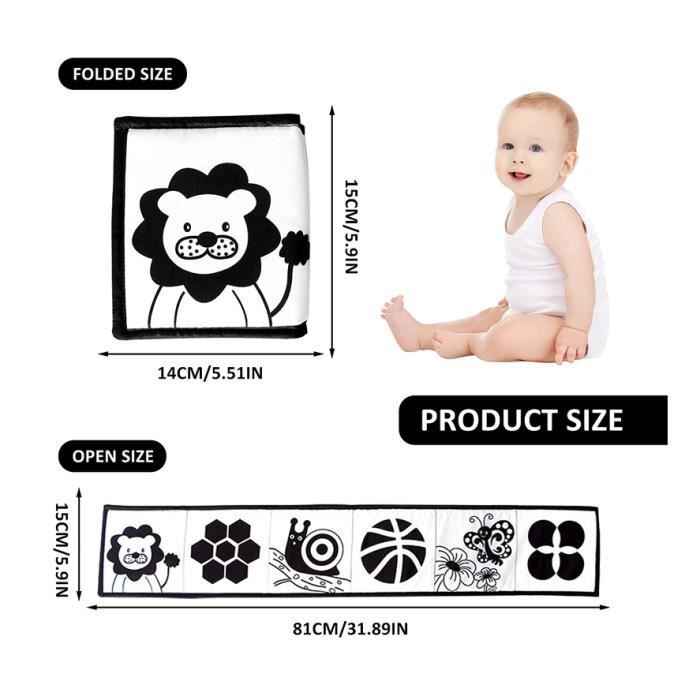 Zintuiglijk babyboek, zwart-wit babyboek, ontwikkelingsspelletjes voor baby's, speelgoed voor 0-3-6 maanden, activiteitenboeken voor pasgeboren baby's