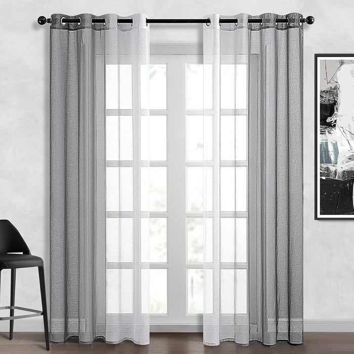 Topfinel Rideau Voilage Court Fenetre de Salon 140x160cm Gris Blanc Voilages Intérieur Lot de 2 Décoration Chambre Enfant Fille