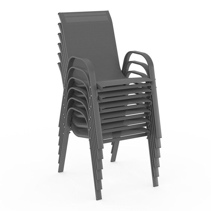 IDMARKET MADRID garden furniture set: 190cm table and 8 stackable chairs, anthracite grey