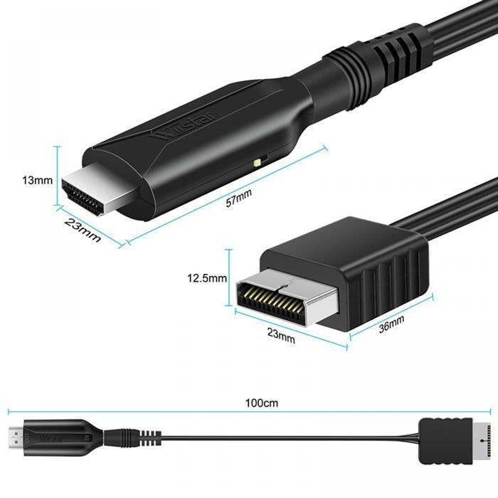 Convertisseur PS2 HDMI 720p/1080p 60Hz, Adaptateur avec Câble 1m, Alimentation USB, Plug and Play pour PlayStation 2