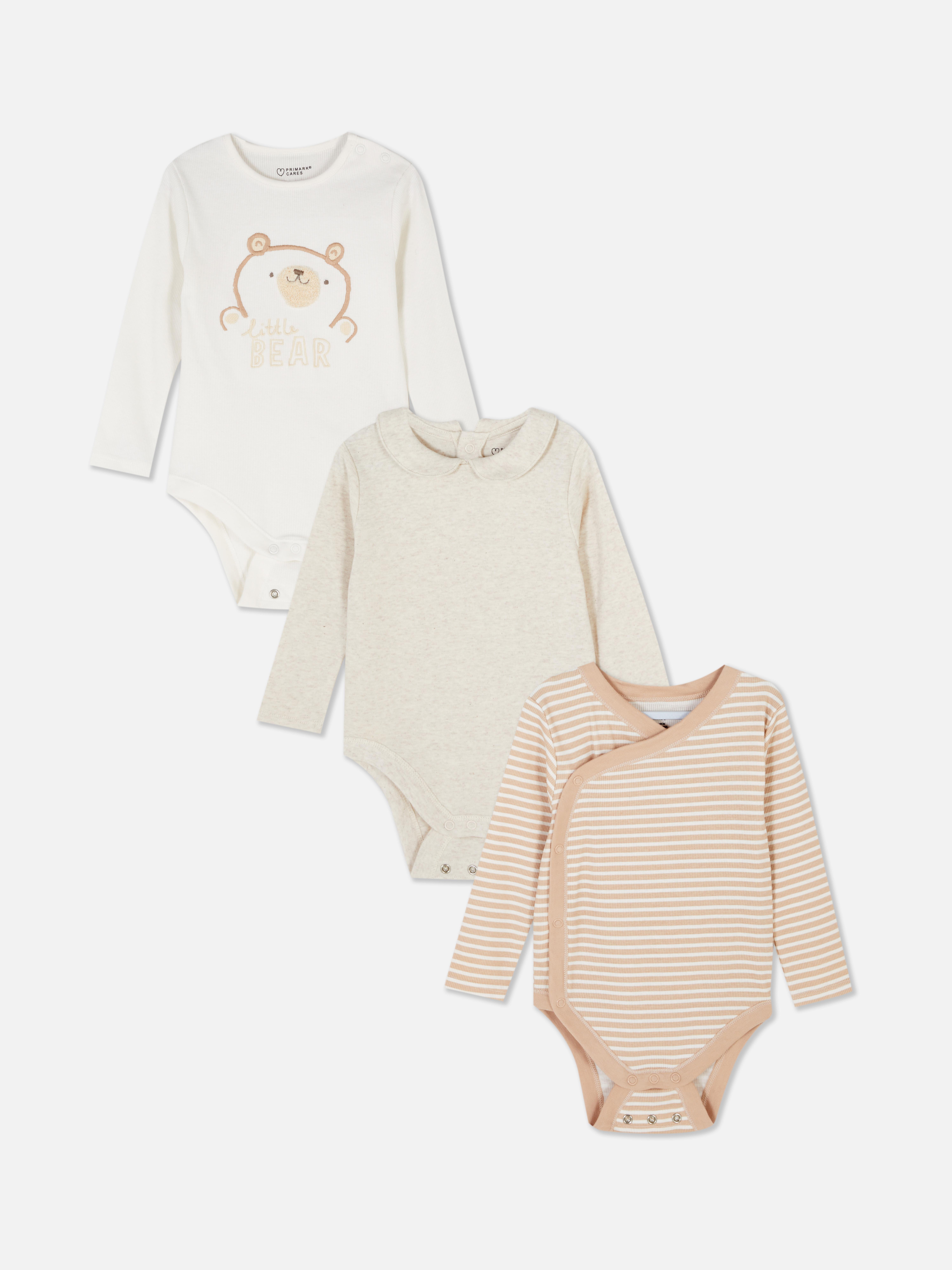 Verschiedene Bodys, 3er-Set Drei niedliche Babybodys mit langen Ärmeln und Druckknopfverschluss