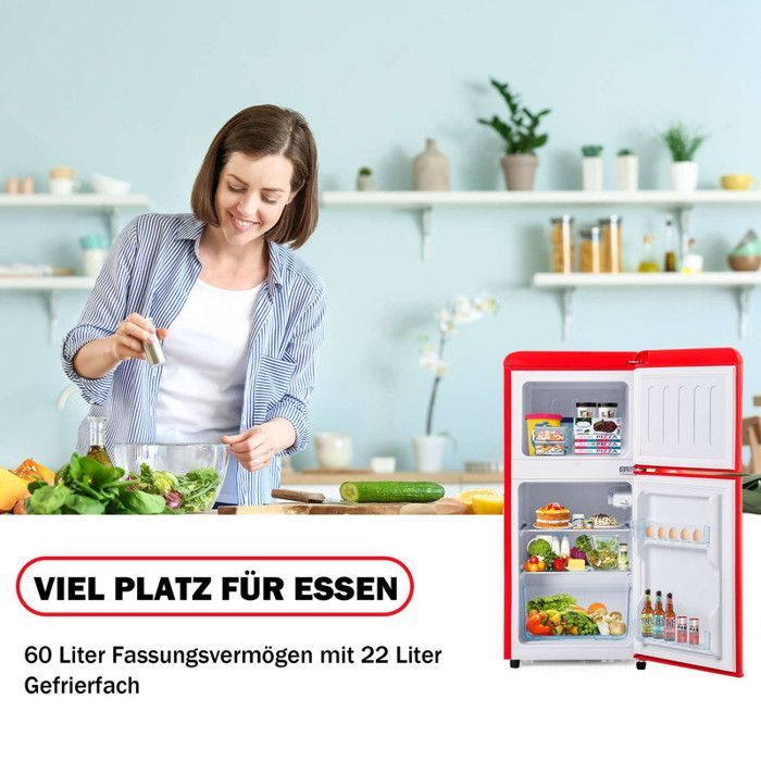 Réfrigérateur combiné - OEM - Rétro - 60 litres - Congélateur 22L - Classe E 102 kWh/an