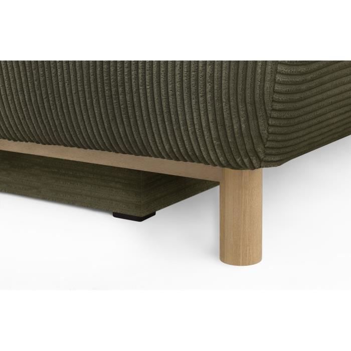Canapé convertible - 3 places - MIKA - Velours côtelé vert kaki - Coffre de rangement - L 192 x H 84 x P 93 cm