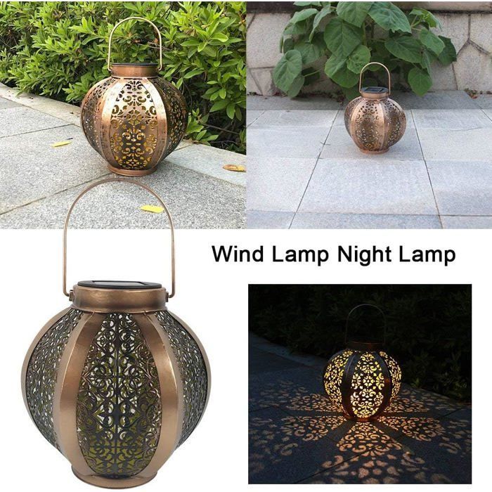 Faroles solares LED de metal para exteriores, luces colgantes para jardín, farol retro impermeable para jardín.