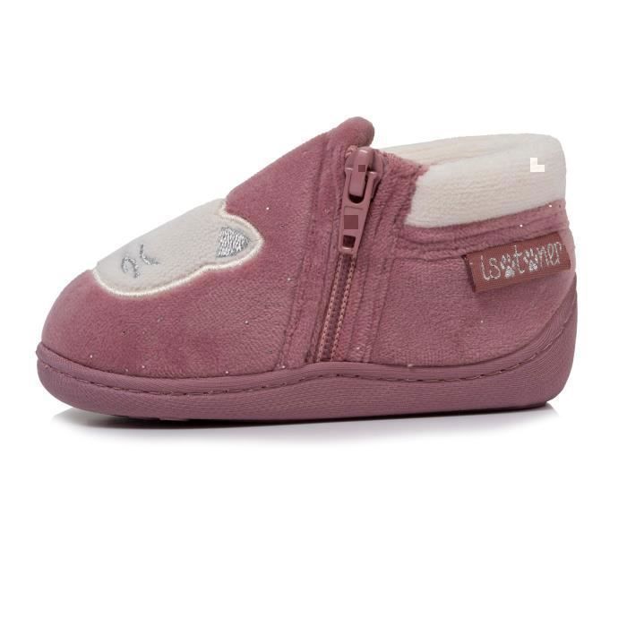 Pantuflas Isotoner con cremallera, fáciles de poner, buen soporte para el pie, suela antideslizante rosa brillante para bebés.