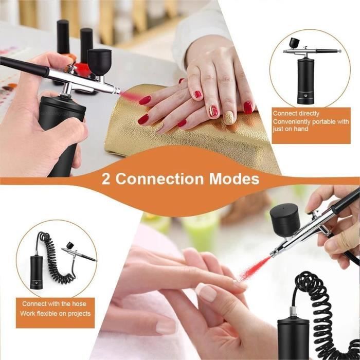 Kit aérographe avec compresseur Pistolet pulvérisateur portable sans fil pour ongles, peinture, maquillage, biscuits (noir)