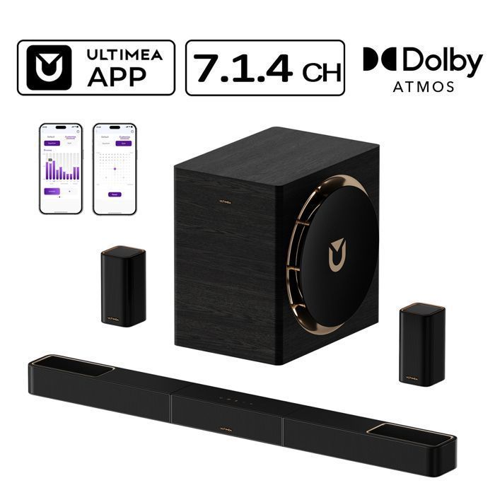 ULTIMEA Soundbar – Skywave-Serie – 7.1.4-Kanal-System mit Surround-Lautsprechern – mit 10-Zoll-Funk-Subwoofer – 980 W