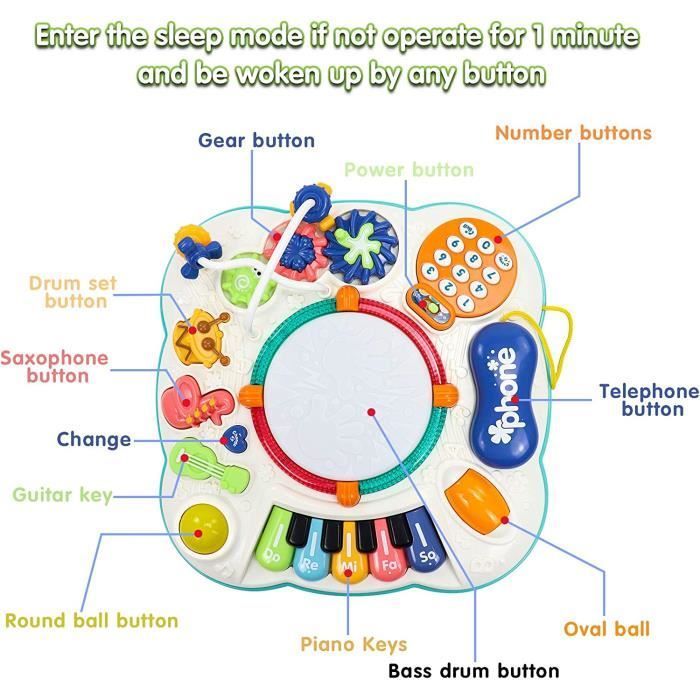 Mesa de actividades para bebés - 6 en 1 - Musical - Educativa - A partir de 24 meses