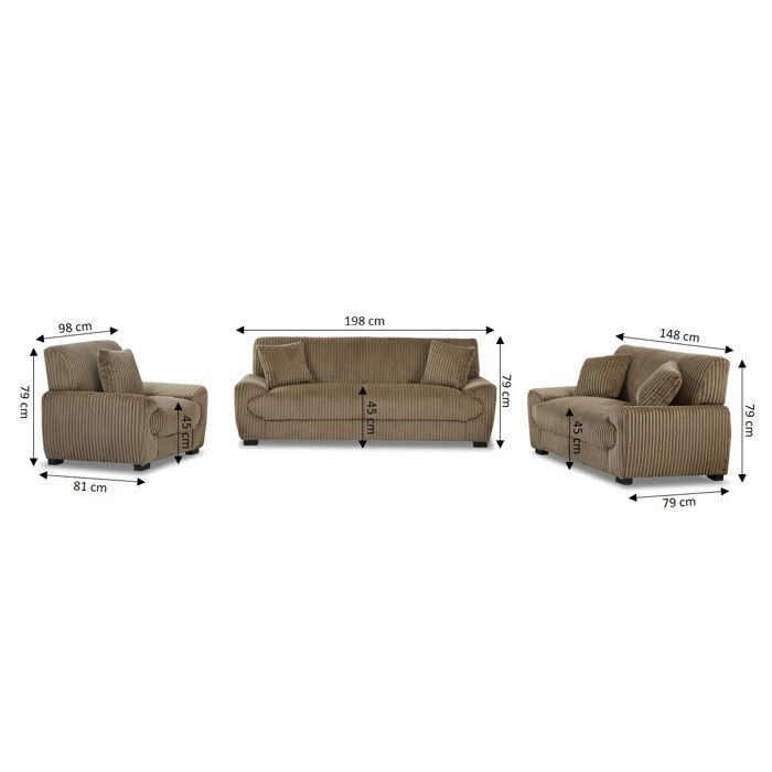 Conjunto de sofá de 3+2 plazas y sillón de pana marrón ADEA