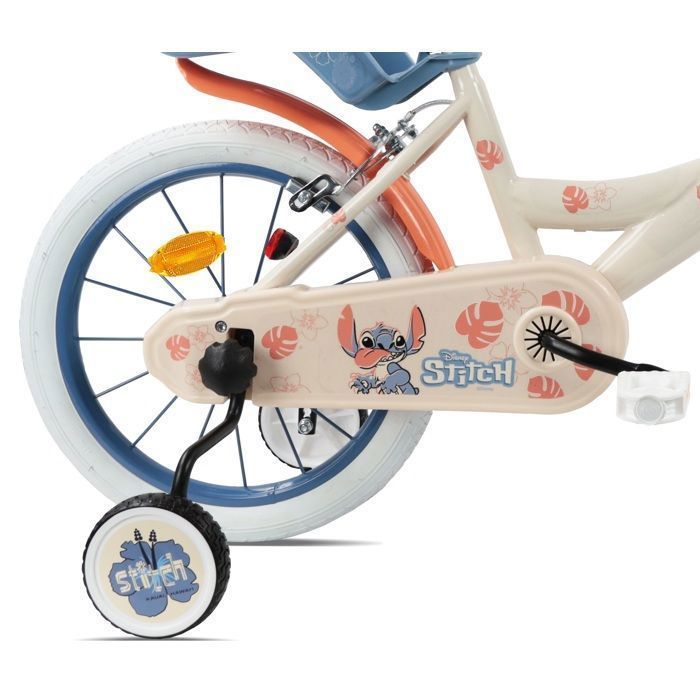 Vélo enfant 16'' STITCH / DISNEY  pour enfant de100 cm à 125 cm avec 2 freins, panier, porte poupée et Casque inclus