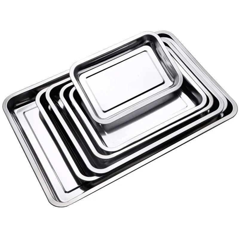 Plateaux de service rectangulaires en acier inoxydable 316 pour barbecue, thé, riz vapeur, saucisses, grillades, ustensiles de cuisine en métal.