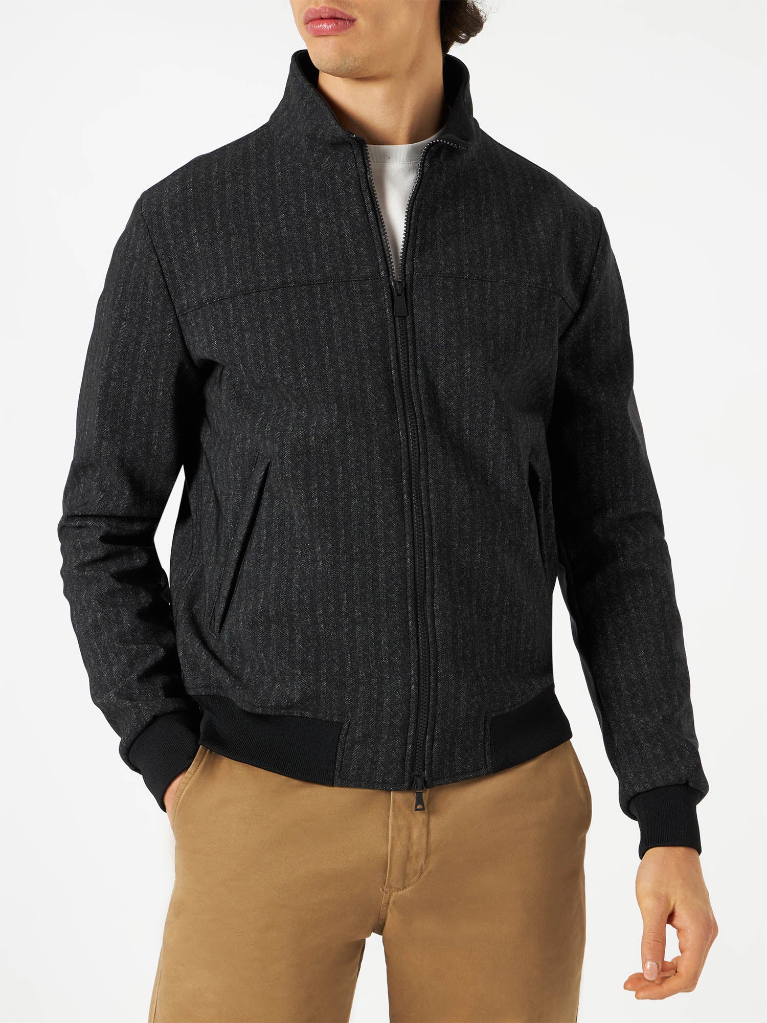 Chaqueta bomber de peso medio con estampado de espiga para hombre