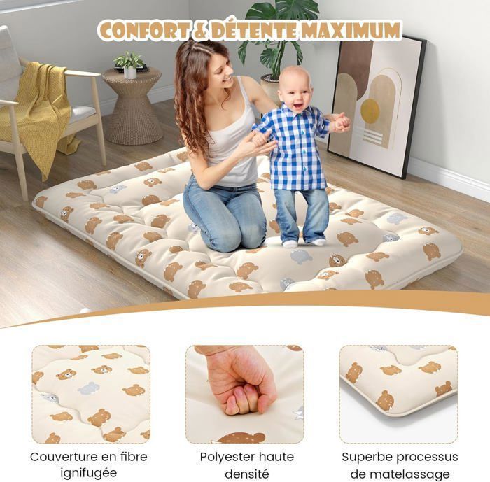 Colchón futón japonés GOPLUS para 2 personas, 140x200 cm - Cama enrollable portátil con bolsa de transporte, color marrón.