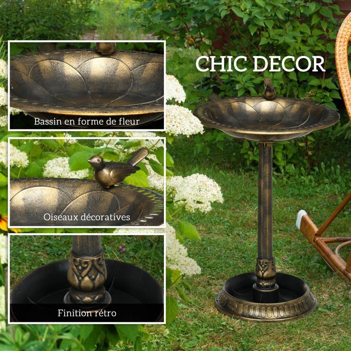 Bain d'oiseaux - Outsunny - abreuvoir mangeoire jardinière 2 en 1 bassin extérieur décoration - polypropylène - Ø50x72cm - bronze