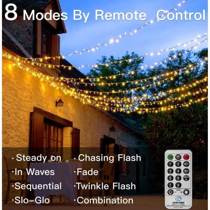 Guirnalda de luces navideñas de 100 m con 1000 LED, resistente al agua IP44, con control remoto, 8 modos, decoración para fiestas navideñas y bodas, luz blanca cálida.