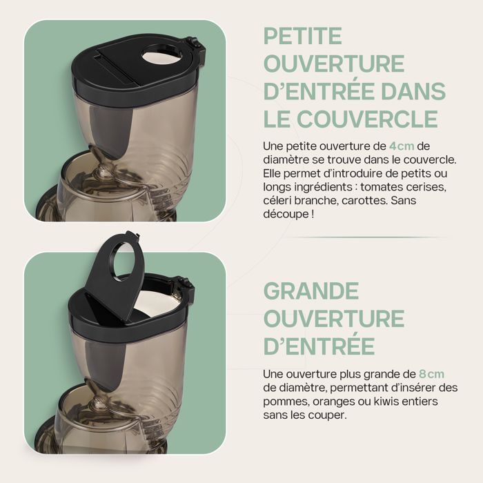 Extracteur de Jus 4Swiss BM202 | Rotation Lente, Moteur Puissant | Grande Embouchure 8cm, Nettoyage Facile en 1 min, Sans BPA