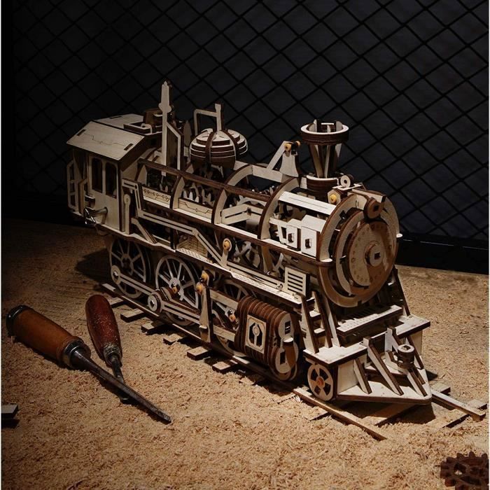 DIY Bouwset 3D Houten Puzzel Uitgesneden Locomotief Mechanisch Treinmechanisme Model Bouwspeelgoed