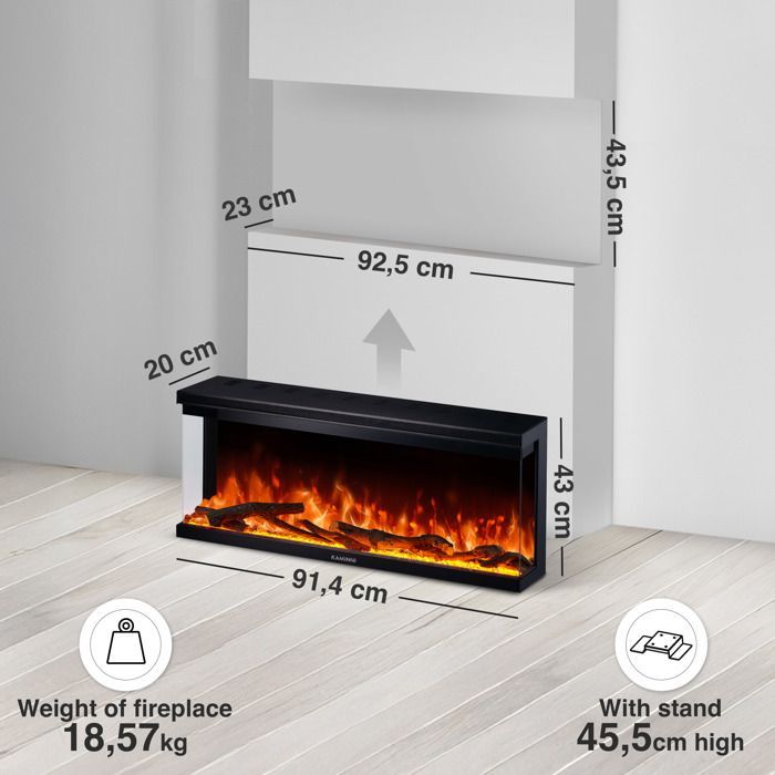 Cheminée Électrique - KAMINIO - LEA - 3-en-1 - Vue Panoramique - Effet Flamme 12 Couleurs