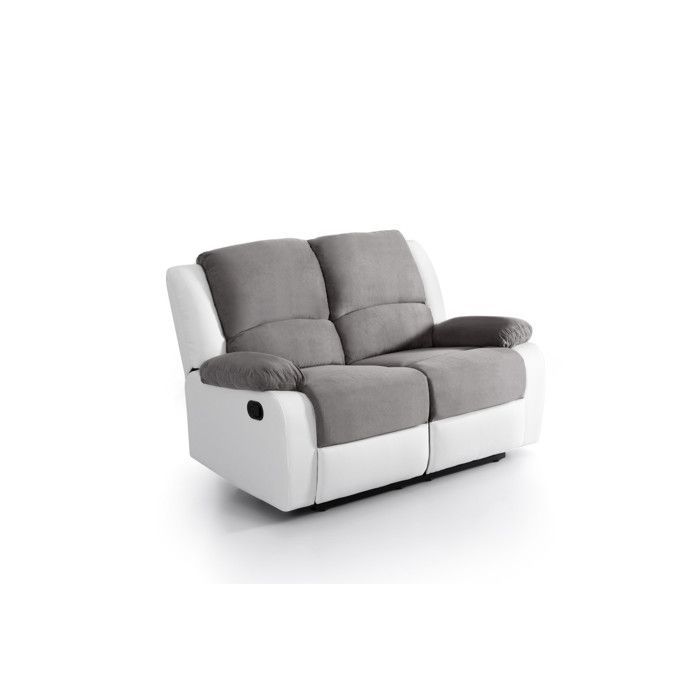 Canapé Relaxation 2 places Microfibre et Simili LEO - Blanc et gris - L143 x 93 x 96cm - LOUNGITUDE
