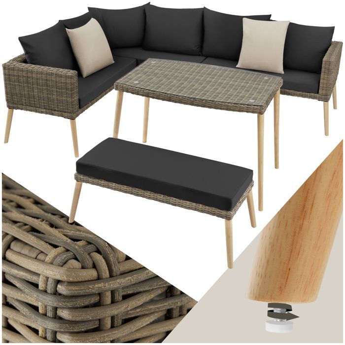 Salon de jardin - TECTAKE - Canapé lounge d'extérieur PULA avec cadre en aluminium et plaque en verre - Marron Naturel