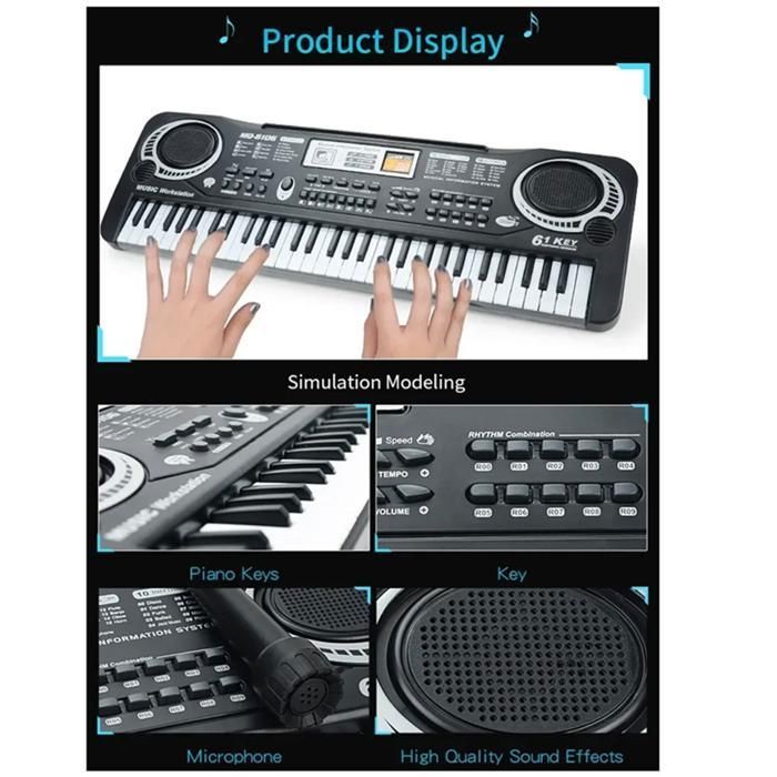 Teclado electrónico digital, piano eléctrico de 61 teclas, teclados de juguete musical para niños de 3 a 12 años.