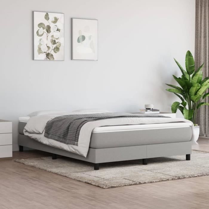 Gestoffeerde bedbodem - AKOZON - 140x190 cm - Lichtgrijs - Met veren - Multiplex latten