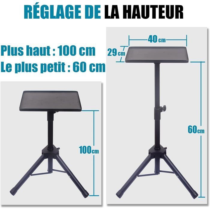 Support De Projecteur Puissant Grand Plateau 39 Cm (Longueur) X 29 Cm (Largeur) Hauteur De 60 Cm À 100 Cm Pour Les Ordinateurs Port