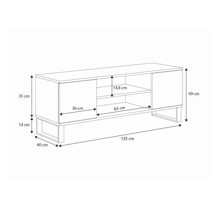 FOCUS TV-Schrank, B 135 x T 40 x H 49 cm, goldfarbene Eiche, Metallbeine im Loft-Stil