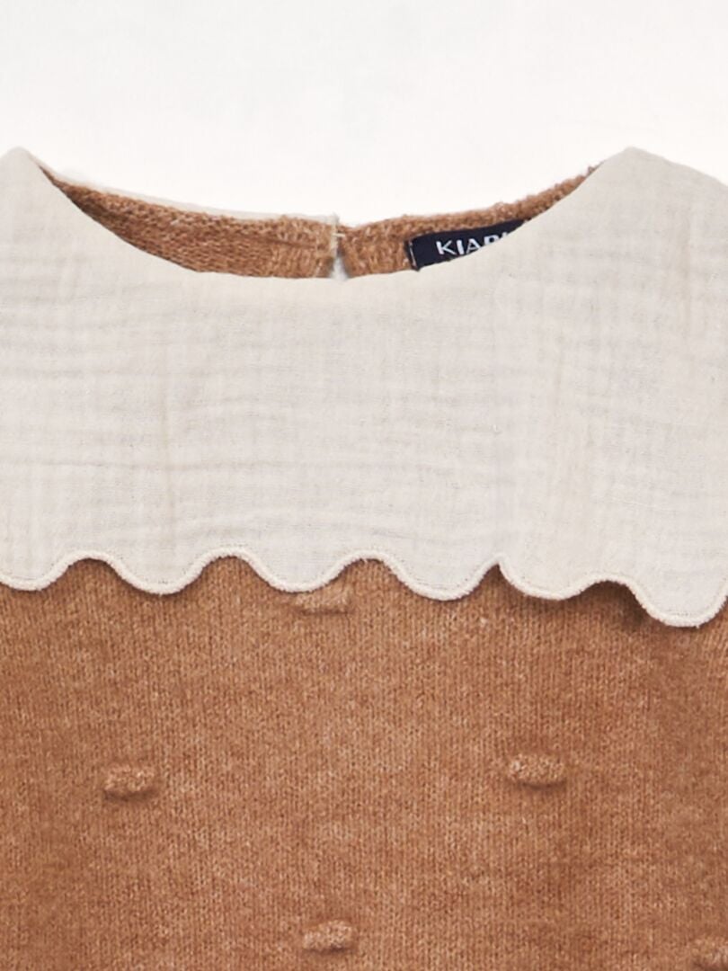 Gebreide trui met rucheskraag - BEIGE