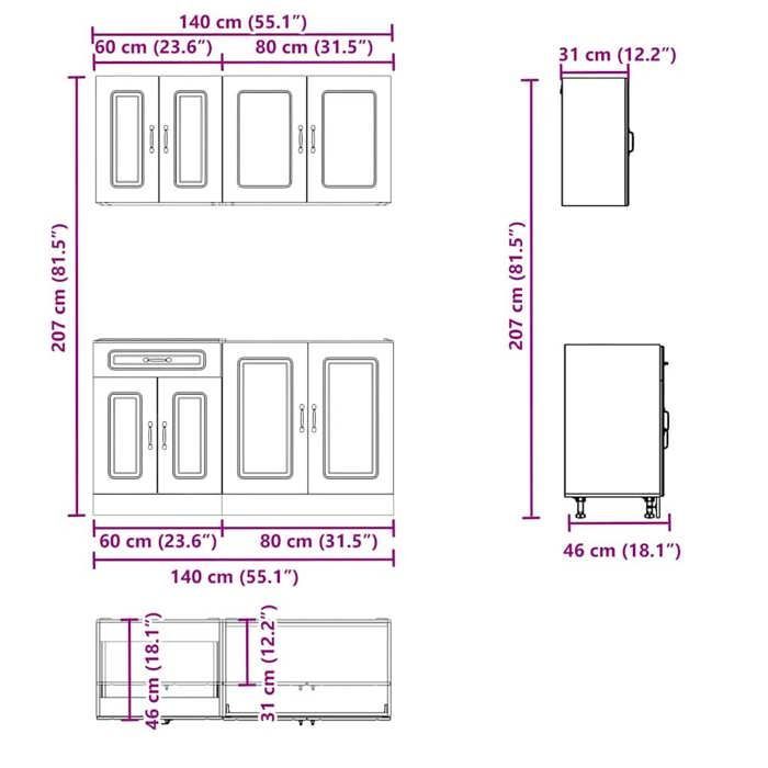 vidaXL Kalmar 4-Piece Kitchen Cabinet Set, Engineered Wood, Cabinet Set, Storage Shelf, Cupboard, 3314852