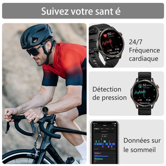KOSPET R10 Heren Smartwatch met Ingebouwde GPS, 5ATM Waterbestendigheid, 1,43 inch scherm, activiteitstracker, compatibel met Android, iOS, Samsung, Xiaomi en iPhone - Zwart