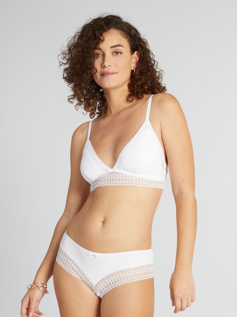 Sutiã triangular com detalhes em renda - Branco