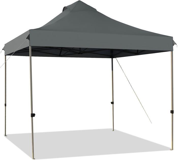 GOPLUS 3x3M opvouwbare partyparty partytent, pop-up tuinpartytent, verstelbare poten 305/320/335CM, met rolkoffer, grijs