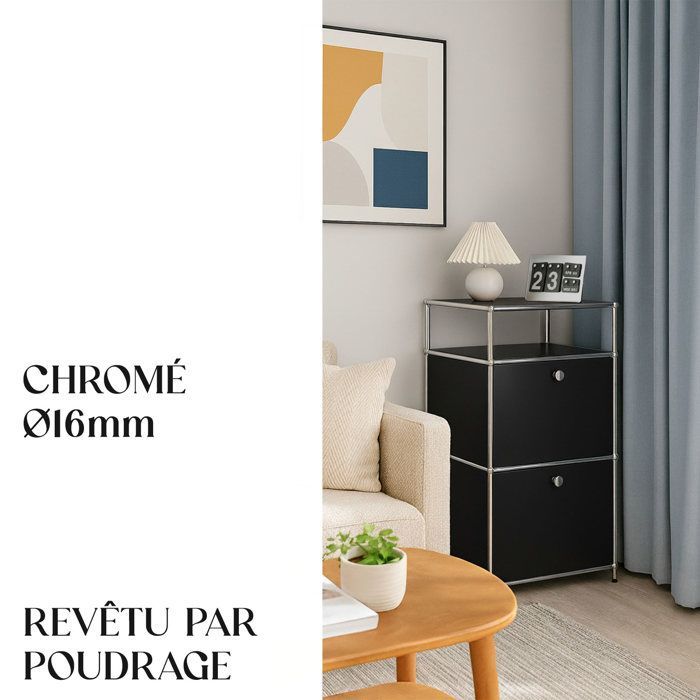 Sleek chrome metal shelf, Concept Epuré MK-120, W50 × D40 × H100 cm, Black