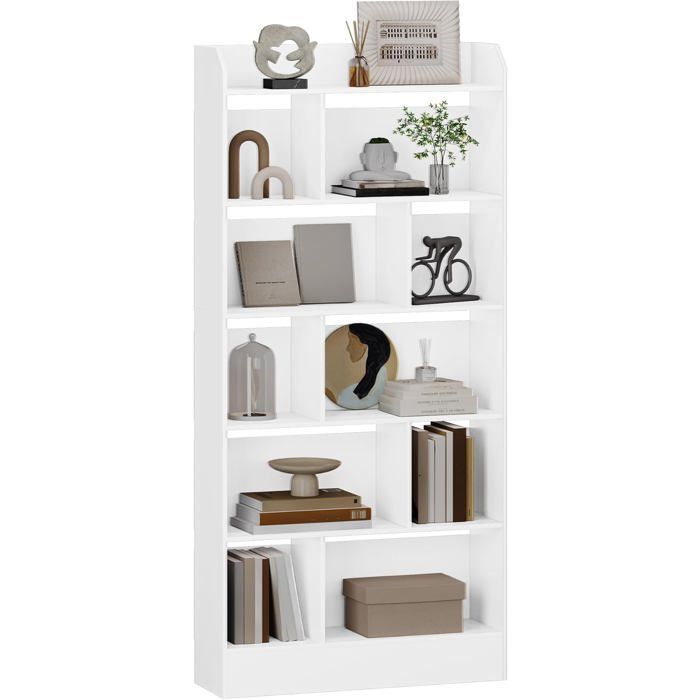 Estantería de 6 niveles, mueble para libros, separador de ambientes, para salón, dormitorio u oficina, 24 x 80 x 170 cm, blanca.