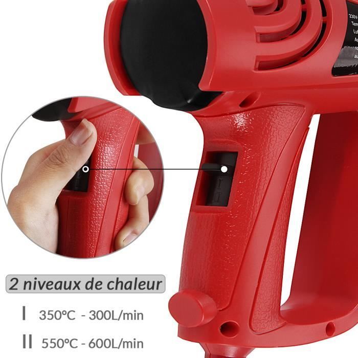 Pistola de calor de 2000 W - Deuba - Pistola de aire caliente con accesorios y estuche para bricolaje