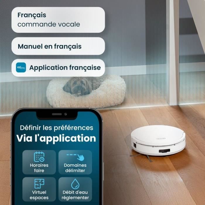 EZICLEAN All In One Z12 Ultra - Robot aspirateur laveur connecté avec base de vidage - 270 min - 14,4 V - 1,8 L - Blanc