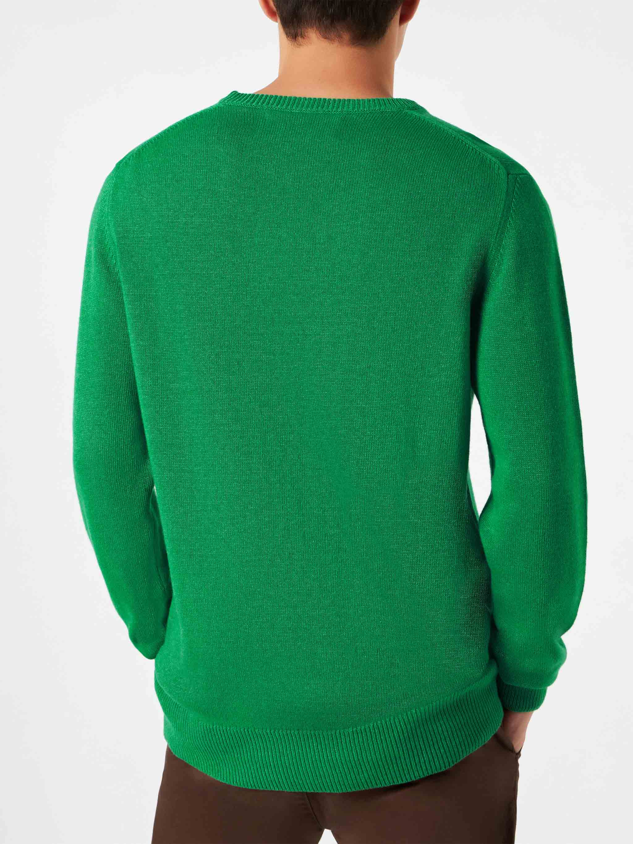 Grüner Herrenpullover mit Ungläubigen-Aufdruck