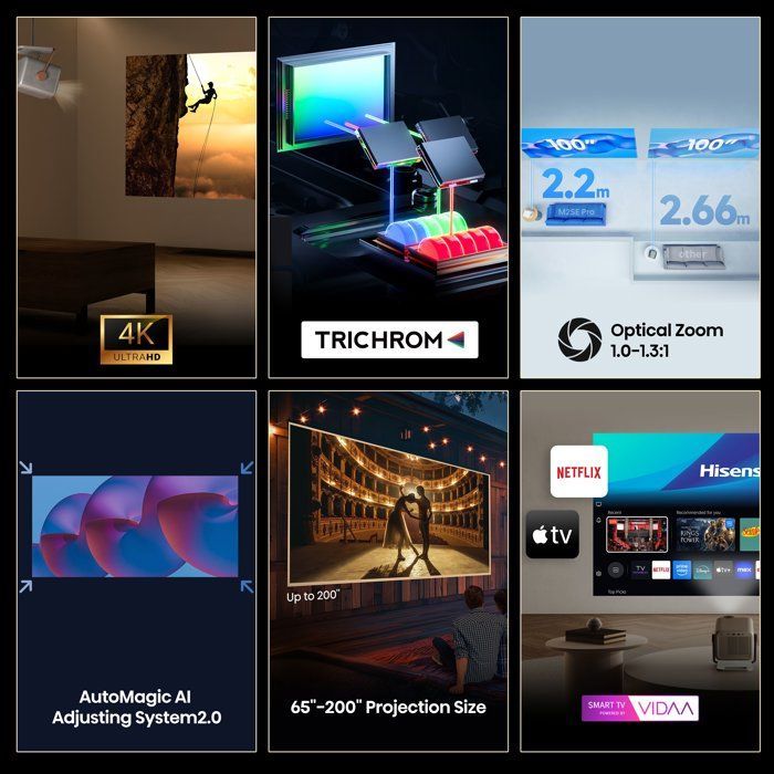 Videoproiettore - HISENSE - M2SE Pro - 4K UHD - Triplo laser tricromatico - 1150 ANSI lumen - Smart TV VIDAA - Dolby Vision