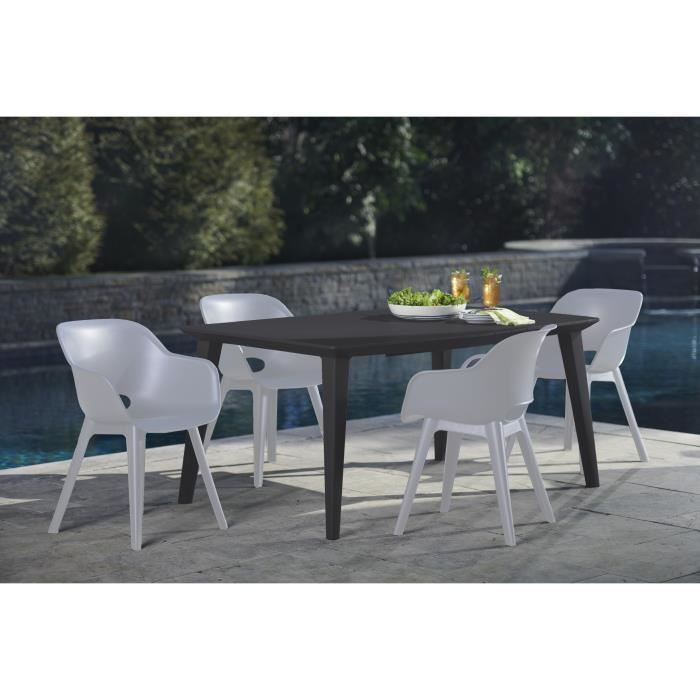 Mesa ALLIBERT GARDEN LIMA 160x100cm - Grafito + 2 juegos de 2 sillones AKOLA Blanco - Resina
