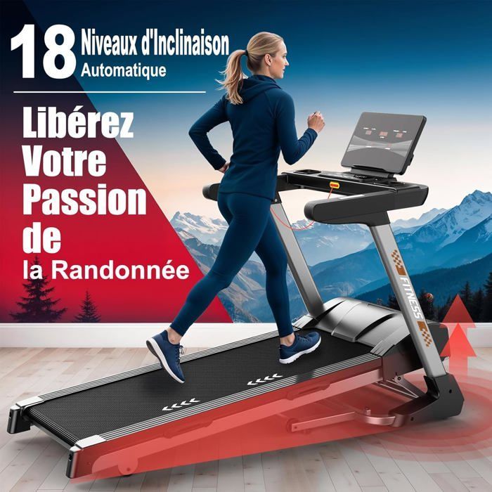 Folding treadmill - METTLEMATIC - T600 - 4.5 HP motor - 18 km/h - 18-level automatic incline