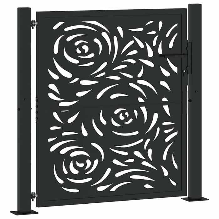 (Rebajas de verano) Puerta de jardín/Puerta exterior - JMS - acero negro 105x106 cm, valla con diseño de llamas 1208