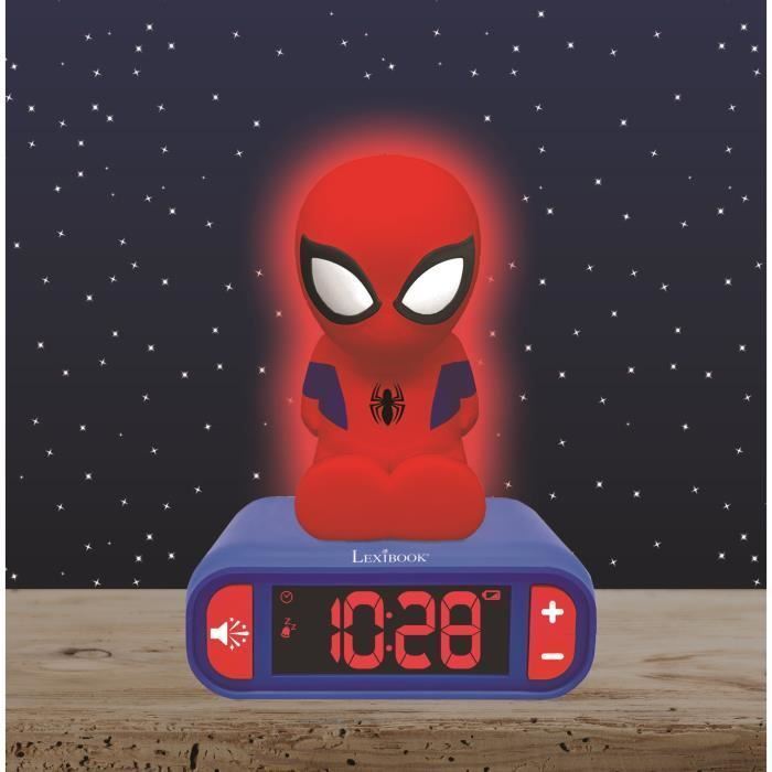 Réveil veilleuse digital LEXIBOOK - Spiderman - 3D lumineux et sonore - Rouge et bleu - Enfant