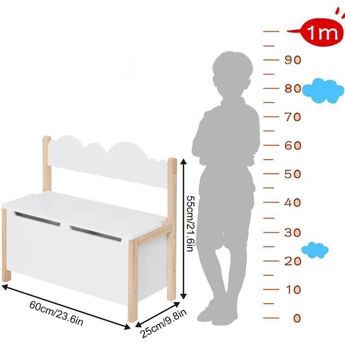 Baúl infantil WOLTU, 2 en 1: banco y caja de juguetes con respaldo, 60 x 25,5 x 55 cm, blanco.