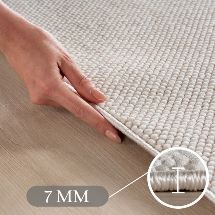 Alfombra redonda SIMPEX para sala de estar de 160 cm, color crema, estilo liso con bucles, duradera, fácil de limpiar, alfombra grande para dormitorio.